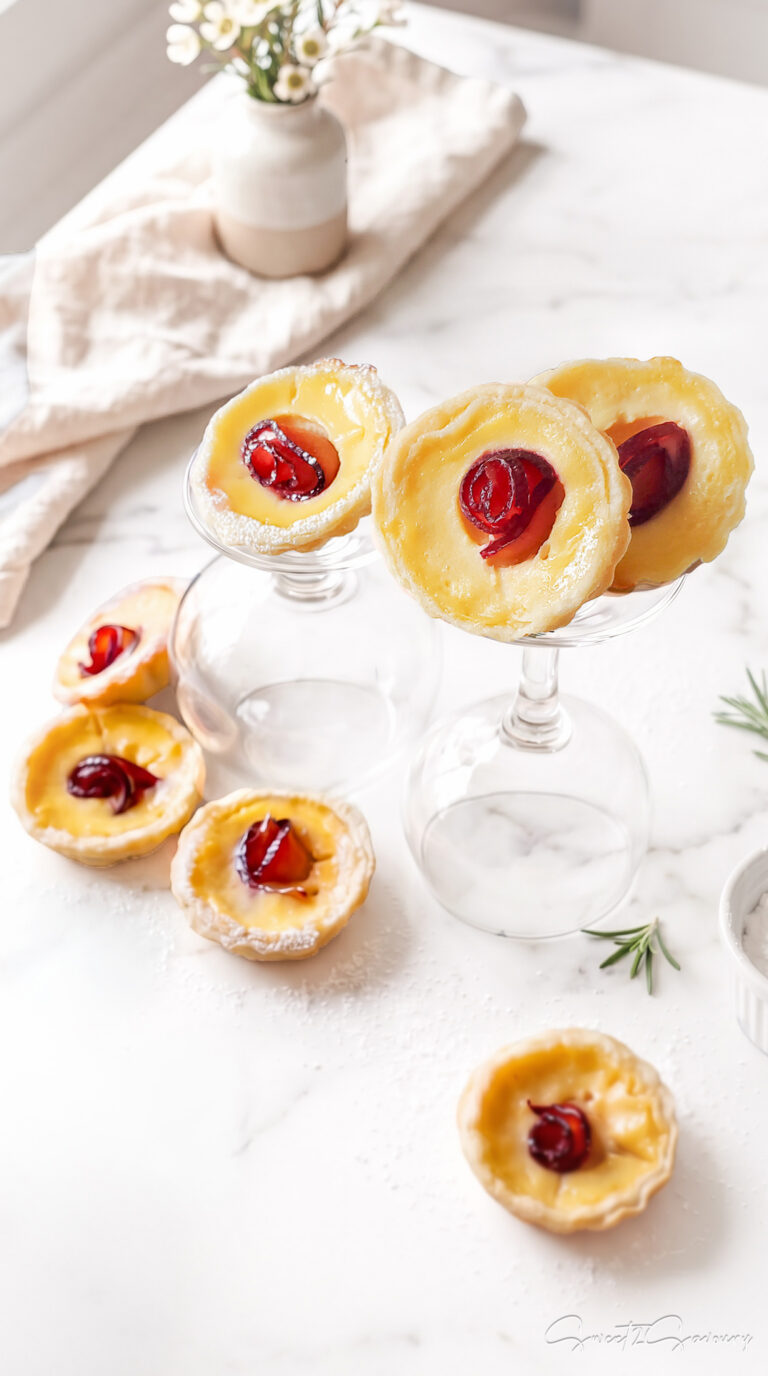 Chinese Egg Tarts (Dan Tat) with Edible Plum Roses