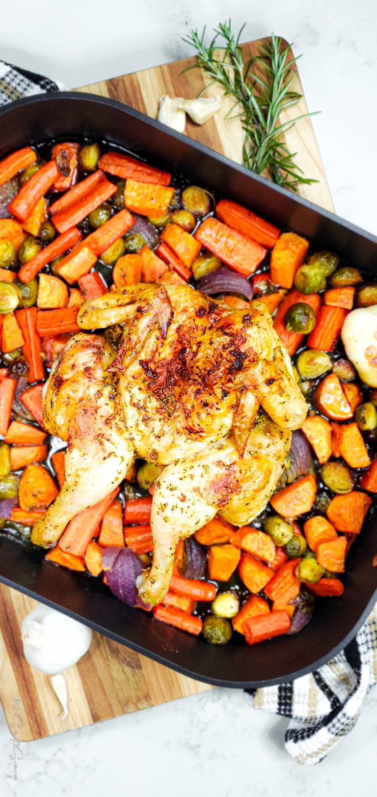 Roasted Butterflied Chicken with Rosemary-Garlic Butter and Root Vegetables