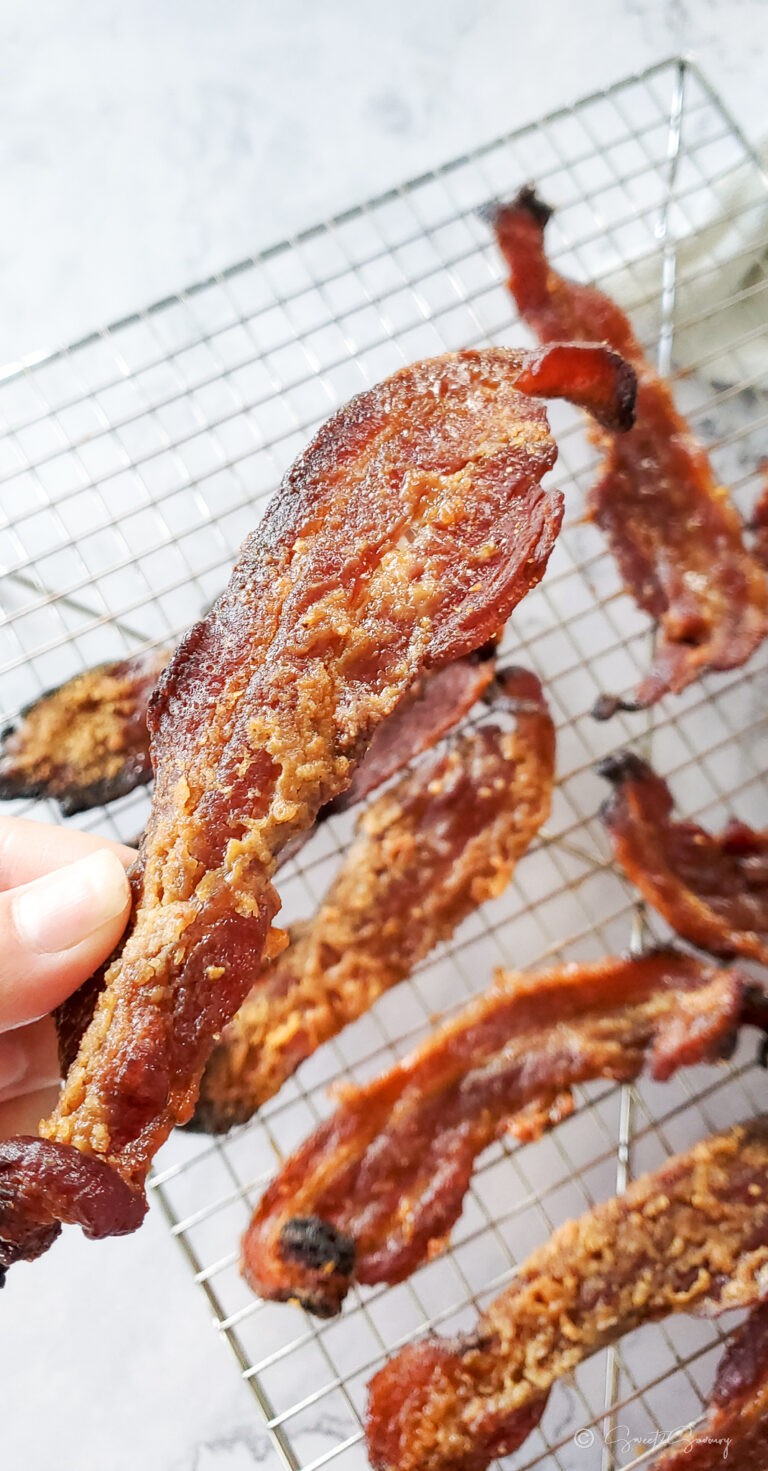 Crispy Maple Whiskey Candied Bacon (Brown Sugar Glaze)