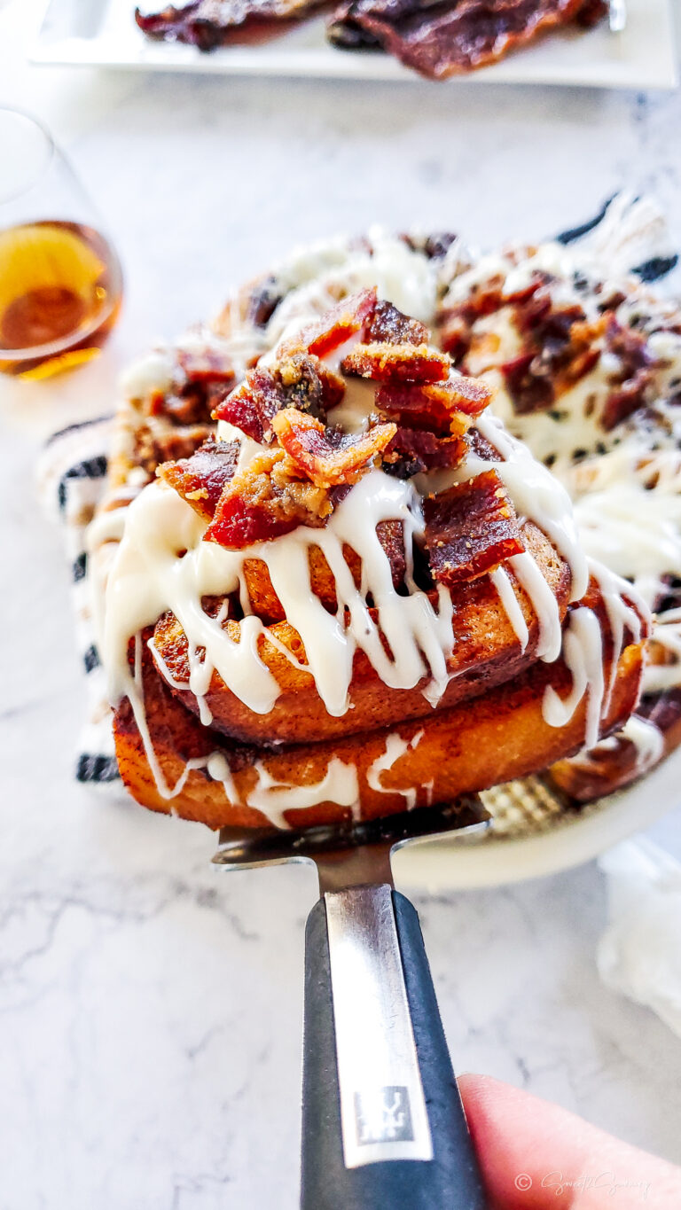 Boozy Maple Whiskey Cinnamon Rolls (with Candied Bacon)